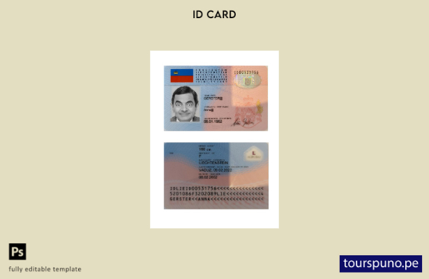 Plantilla de tarjeta de identificación de Liechtenstein lista para imprimir